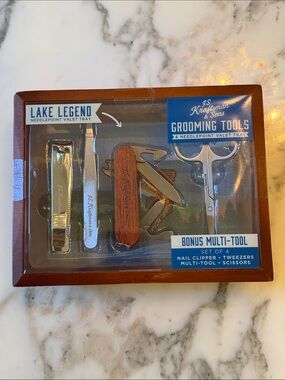 J.S. Kraftsman & Sons Lake Legend Needlepoint Valet Tray Grooming Tool Set of 4